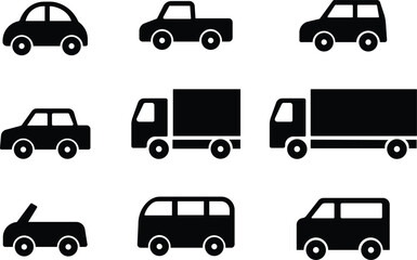 large set of simple vehicle silhouettes Commercial Vehicle Icons Simple car and truck icon set stock illustration Icon Symbol, Truck, Pick-up Truck, Car, Land Vehicle set of trucks silhouette