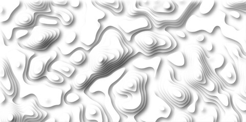 3D Papercut Stylized White topographic contour scheme and terrain. Abstract lines background paper texture Imitation of a geographical map shades beautiful white color palette colors, waves and layers