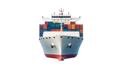 A Large Cargo Ship with Shipping Containers, front view
