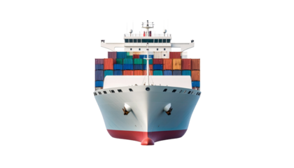 A Large Cargo Ship with Shipping Containers, front view
