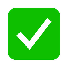 White tick mark on green squire vector illustration. Check mark, correct icon.