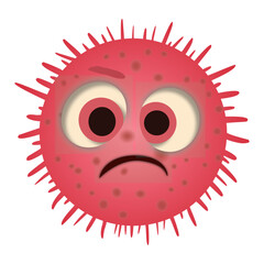 Bacteria, microbes, funny germs and viruses isolate cartoon vector character with pink funny face with sad expression