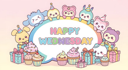 Kawaii Animals Celebrate Happy Wednesday