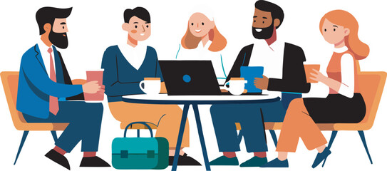 Diverse groups of professionals are engaged in team meetings around a table
