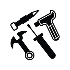 Essential Hand Tools Icon Set Hammer, Screwdriver, Wrench, Drill
