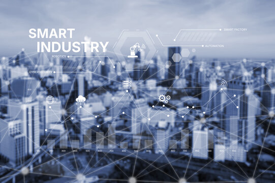 Smart industry dashboard combining automation, robotics, cloud integration, cybersecurity, and data analytics to support intelligent factory systems and real-time monitoring Vouch