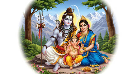 Hindu Gods Shiva, Parvati, and Ganesha Family