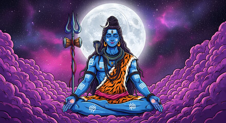 Lord Shiva Cosmic Meditation: Moonlit Night Serenity