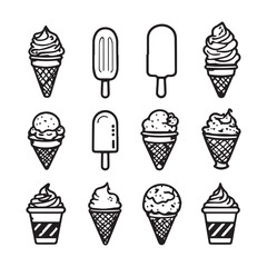 ice cream cone silhouette vector set, ice cream cone icon bundle