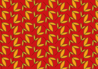 A seamless pattern features stylized orange leaves on branches.