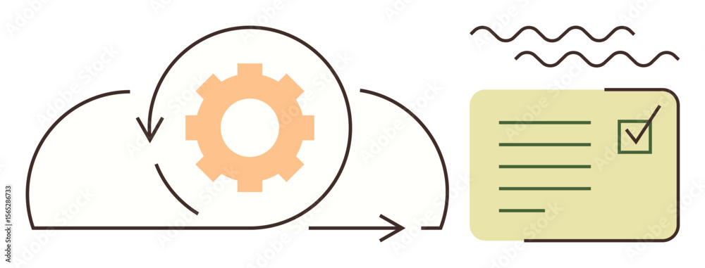 Poster gear within cloud rotates and interacts with a task card featuring checklist items. ideal for workfl