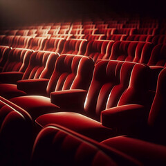 Fototapeta premium Cinema or theatre comfortable red velvet seats. Retro, classic. 
