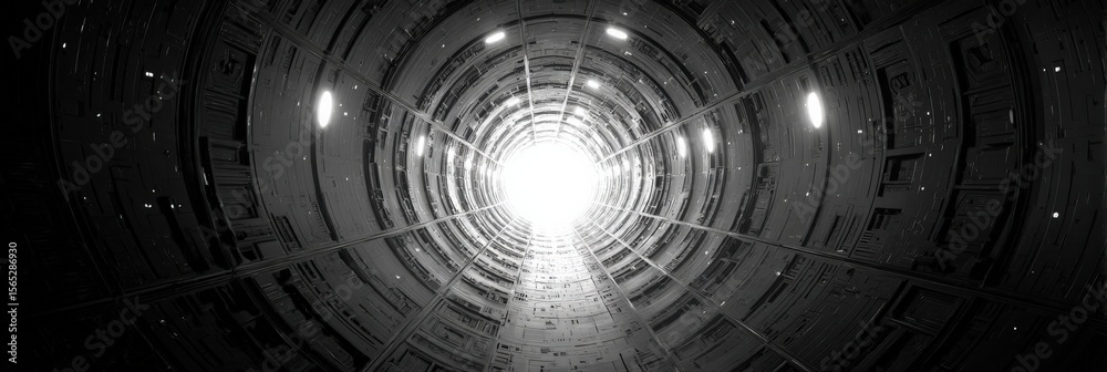Poster Futuristic tunnel with bright light at the end creating a sense of travel and exploration in a high-tech sci-fi environment