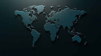 Naklejka premium Dark Blue World Map on Black Background for Global Themes and Travel Concepts