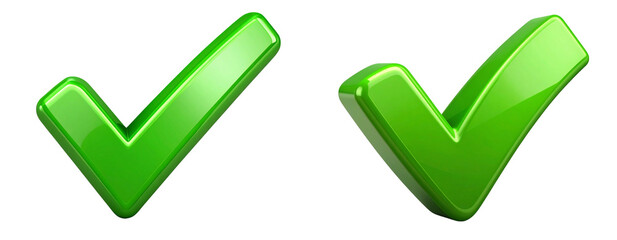  3D Green Check Mark Symbol with Glossy Finish, Isolated on Transparent Background PNG