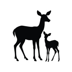 Silhouette of a doe and fawn standing peacefully together in nature