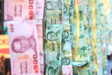 Banknotes thai donated in temple