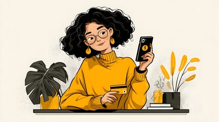 Online Shopping with Smartphone and Credit Card: Lifestyle Illustration