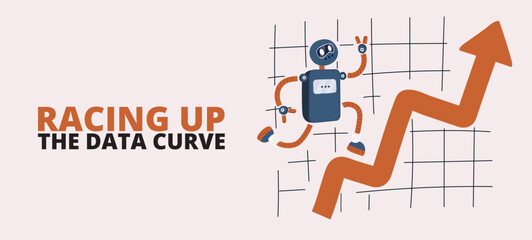 Cartoon vector illustration of a person racing up a chart as a metaphor for rapid growth and data-driven success