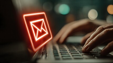Typing on Laptop with Email Icon: Communication, Message
