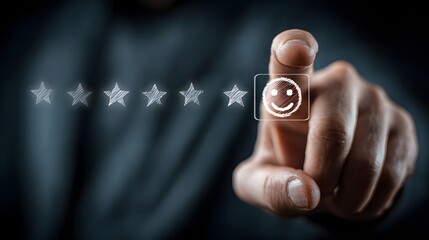 Customer Satisfaction Rating with Finger Clicking Smiley Face Icon