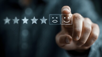 User Experience Feedback: Rating Stars and Smiley Face with Hand