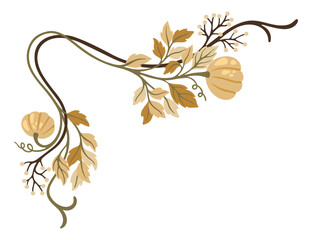 Autumnal Art Nouveau corner with leaves and pumpkins. Seasonal Vintage decor. Vector.