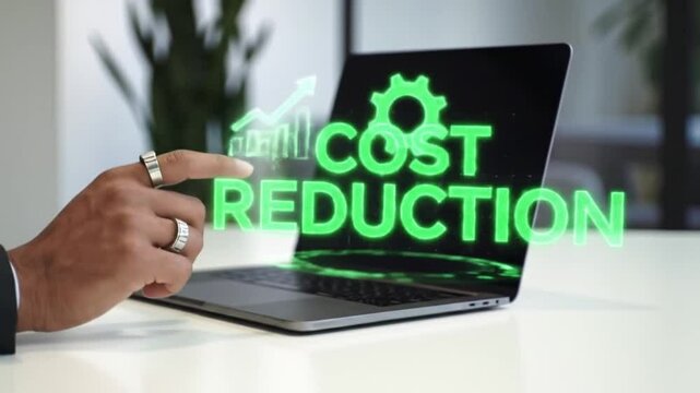 Cost Reduction Strategy on Laptop Business Efficiency Financial Savings Concept