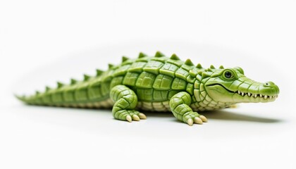 Naklejka premium Green crocodile toy figurine on white background, playful design for children