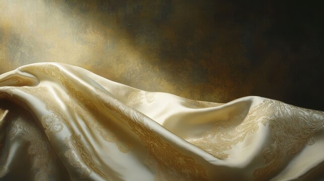Luxurious golden fabric drapes elegantly.