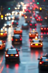 Fototapeta premium City traffic blurred lights rainy night commute