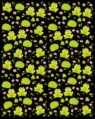 seamless cute frogs with water lily flower for wallpaper background. cute hand drawn for wallpaper