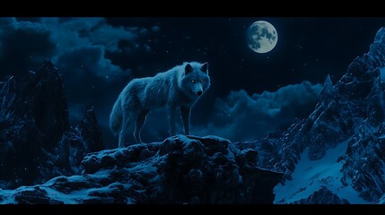 Lonely wolf under full moon