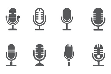 set of Old Style Mic Silhouette icon for Podcast or Radio Silhouette, Microphone vector icon set. Microphones audio podcast vector icons. Microphone  Illustration Icons. eps 10