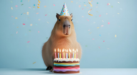 Capybara Birthday Party: Cute Animal with Cake