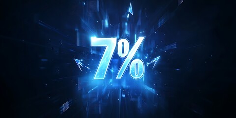 Seven percent glowing in a dark blue background