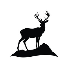 Majestic Deer Silhouette Standing Proudly Atop a Mountain Crest with Antlers