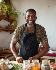 Smiling African Chef Preparing Food