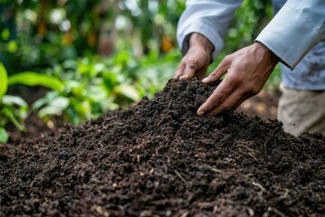 Hands gently hold rich, dark soil, ready for planting, symbolizing growth and agriculture.