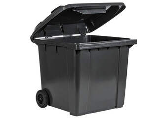 Tilted Angle of Open Urban Trash Can, Empty Inside, PNG with Transparency