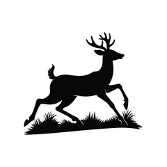 Elegant black silhouette of a deer leaping through the grass gracefully