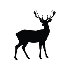 A Stunning Black Silhouette of a Majestic Deer with Antlers Standing Tall