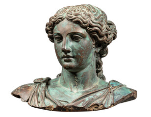  Fragmented Bronze Bust of Mythical Deity, Ancient Style, Isolated PNG