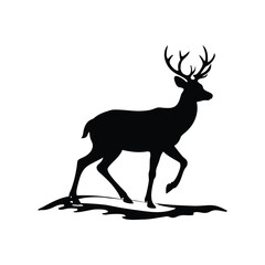 Elegant Silhouette of a Deer with Antlers Walking Through the Wilderness