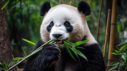 Obraz premium Panda eating bamboo in forest