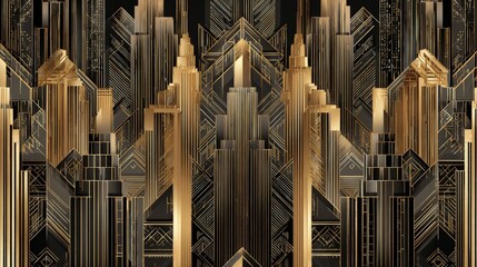 Art Deco Architecture Background Glamorous 1920s skyscrapers with gold accents geometric patterns vintage luxury vibe