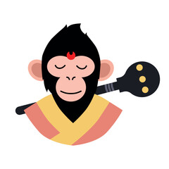 Hanuman character illustration with mace and a joyful expression