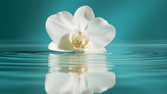 神秘的な静水面に映る幽玄な水中の胡蝶蘭一本
