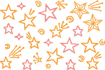 Obraz premium Hand drawn star pattern with shooting stars in pink and orange colors