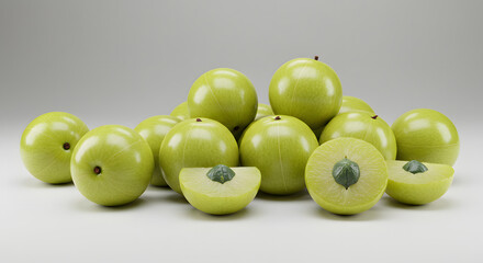 Fresh Indian Gooseberries (Amla) Isolated on White, Healthy Fruit fruit